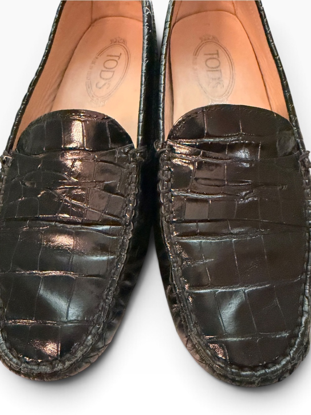 Tod's Black Croc-Embossed Leather Driving Loafers - Retail $869